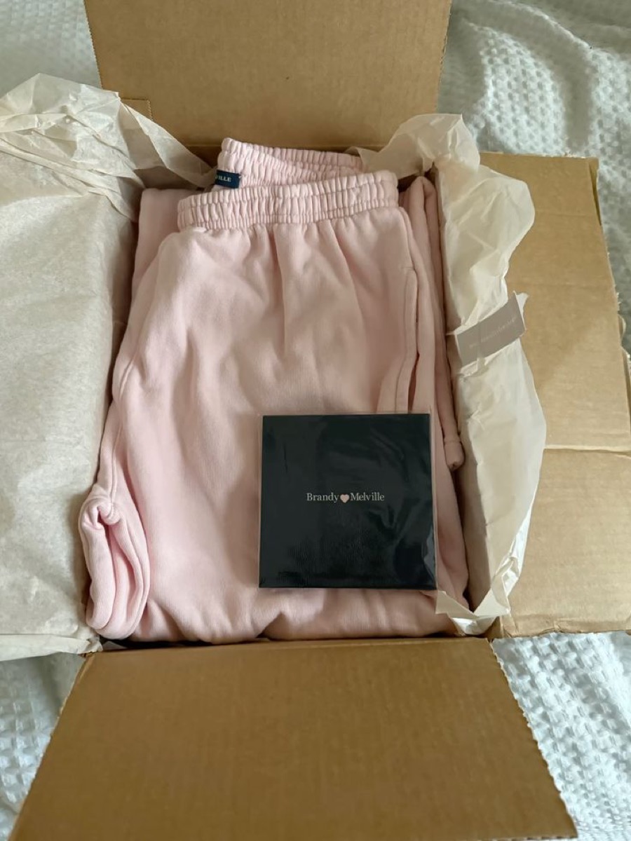 Chloe's pink Brandy sweats with card